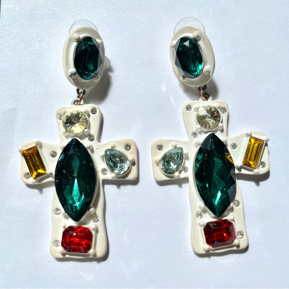 ASOS Earrings, gorgeous white & multicolored rhinestones,cross shaped earrings.